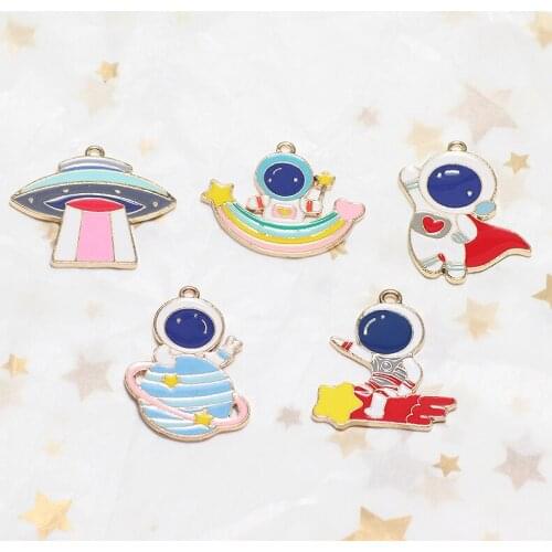 6pcs fashion ladies Funny astronaut flying saucer UFO Earrings for Women alloy cartoon accessories diy jewelry bag pendant