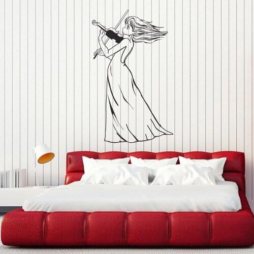 Anime Girl Wall Decal Violinist Manga Musical Art Room Nursery Girls Bedroom Home Decoration Vinyl Glass Sticker Art Mural S1425