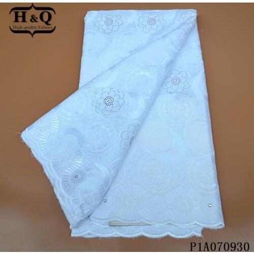 H&Q White Embroidery Swiss Voile Lace French Tulle Fabric 5 Yard With Stone And Rhinestone African Dry Lace For Nigerian Wedding