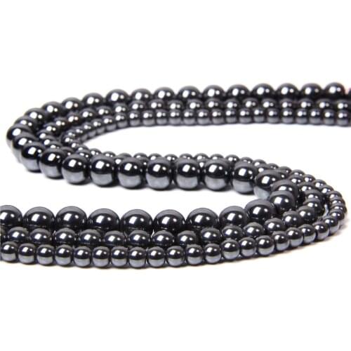 15.5" Black Hematite Beads 4 mm 6 mm 8 mm 10 mm No Magnetic Polished Round Loose Stone Beads For DIY Making Jewelry Men Bracelet