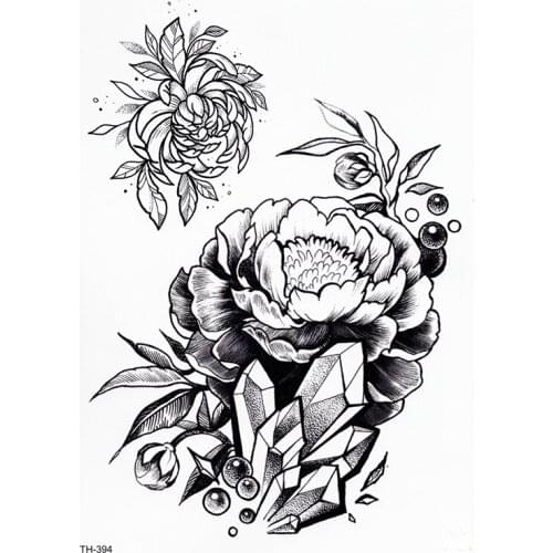 Black Flower Body Art Waterproof Temporary Tatoo Sexy Thigh Arm Tattoos Rose For Woman Flash Tattoo Stickers