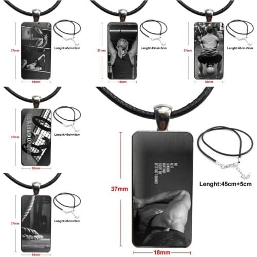 For Schoolgirl Maxi Gym Fitness Crossfit Training Kettlebells Design Fashion Vintage Glass Women Rectangle Necklace Pendants