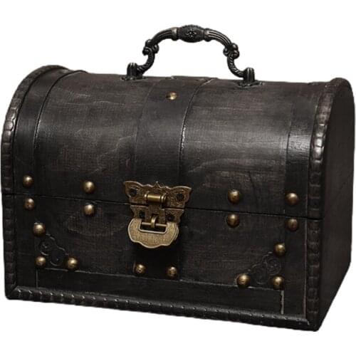 40GB Retro Elegant Wooden Pirate Jewelry Storage Box With Lock Vintage Treasure Chest Container Box Trinket for Wooden Organizer