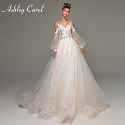 Ashley Carol A-Line Wedding Dress 2020 Puff Sleeve Boho Beaded Lace Appliques Sexy Sweetheart Beach Bridal Gown Vestido De Noiva