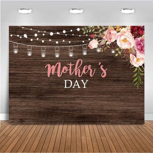 Neoback Mothers Day Backdrop for Photography Wood Floor Background for Photo Booth Studio Party Decoration Banner Celebration