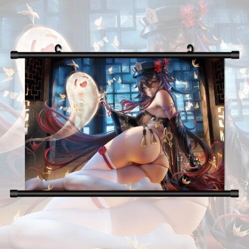 Genshin Impact Hu Tao HD Print Wall Art Fabric Cloth Poster Scroll