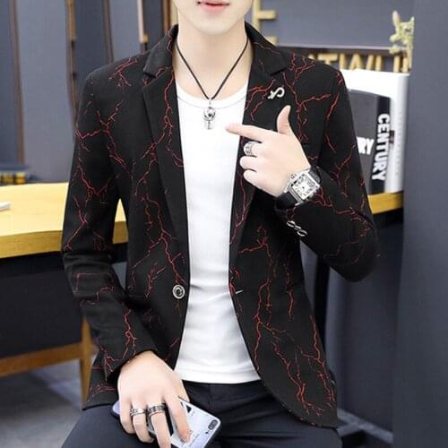 HOO 2021 Mens Knitted Jacquard Map Pattern One Button blazer Youth Slim Casual blazer for men