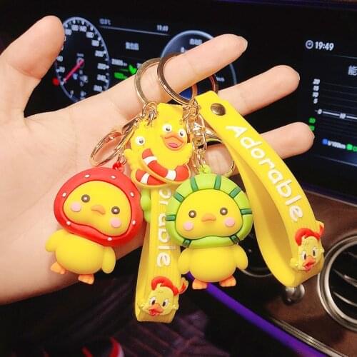 Cartoon Little Yellow Duck PVC Doll Keychain Creative Cute Anime Doll Key Ring Women Couple Kids Bag Pendant Charm Key Chains