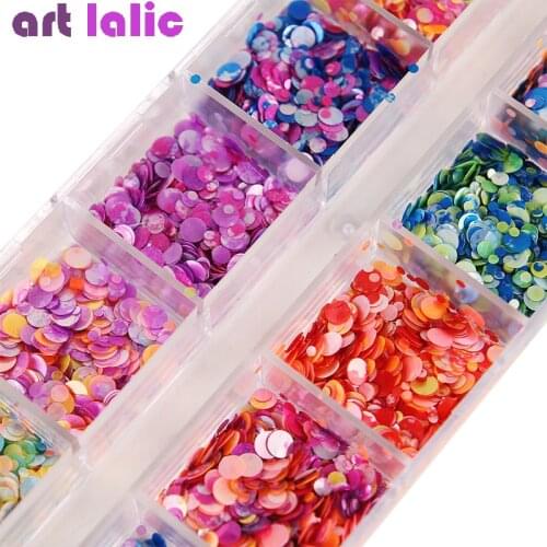 12 Grids Set Nail Glitter Sequin Gradient Round Shape Flake Paillette DIY Nail Polish Manicure Nail Art Decoration Accessories