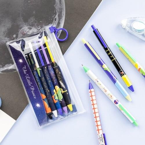 6pcs Cartoon Pens with Pencil Bag Set 0.5mm Ballpoint Cute Prince Sweet Fruit Girl Black Color Ink Writing Office School A6518