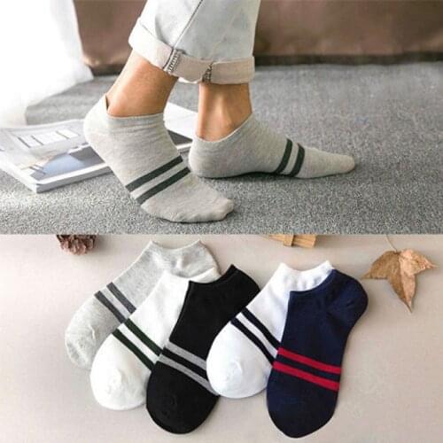 5 pairs of socks spring and summer new mens short boat socks breathable and sweat-absorbent fashion Harajuku invisible two bars