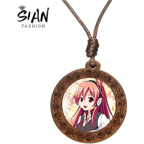SIAN Newest Akame Ga KILL Anime Necklace Charm Cartoon Characters Cosplay Badge Glass Round Dome Wooden Pendant for Women Girls