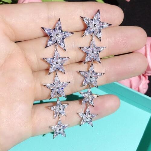 New Korean character pentacle CZ Zircon Long Star Shape Earrings AAA Cubic Zirconia Drop Earrings Women Party Jewelry