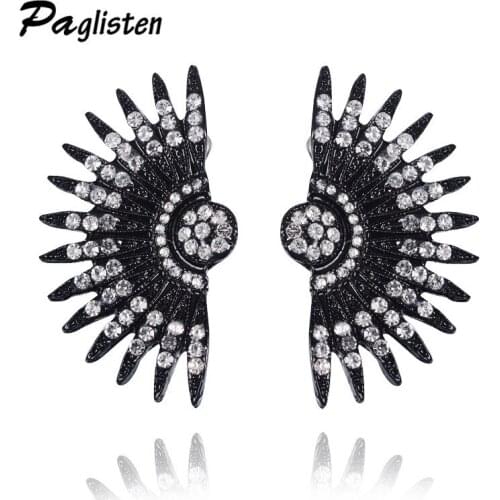 New Fashion Black Gold Silver Color Gothic Women Cool Jewelry Sector Rhinestone Alloy Earrings Gifts