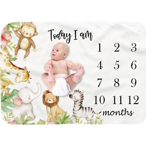Baby Monthly Record Growth Milestone Blanket Newborn Cartoon PrintedSwaddle Wrap