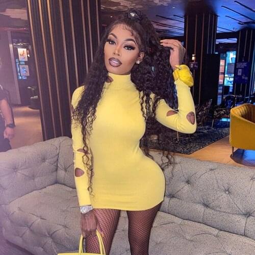 OMSJ Autumn New Style Short Dresses For Women 2021 Fashion Solid Long Sleeve Sexy Hollow Out Bodycon Party Night Club Mini Dress