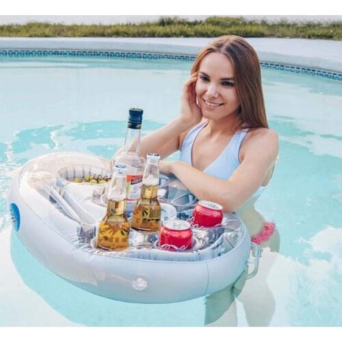 Floating Summer Party Bucket Cup Holder Inflatable Pool Float Beer Drinking Cooler Table Bar Tray Beach Swimming Ring Toys