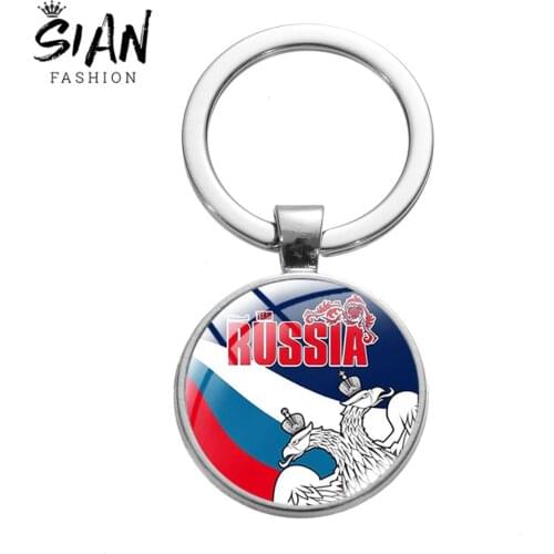 SIAN Classic USSR Soviet Russia Badges Keychain CCCP Emblem Communism Symbol Crystal Cabochon Key Chain Sickle Hammer Key Holder