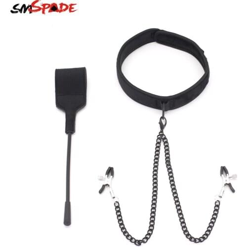 Smspade Sexy Toys for Women Slave Collar with Nipple Whip bdsm Restraints Neck Cuff Spanking Flogger Spanking Paddle Adult Toys