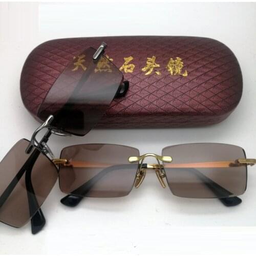 Vazrobe Stone Sunglasses Male Brown Crystal Sun Glasses for Men Rimless Anti Scratch Heavy UV400