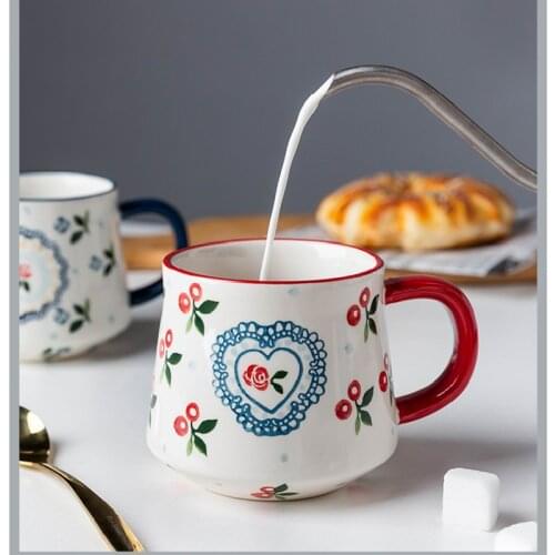 Modern housewife ceramic mug with spoon milk cup cereal breakfast cup water cup large capacity coffee cup home