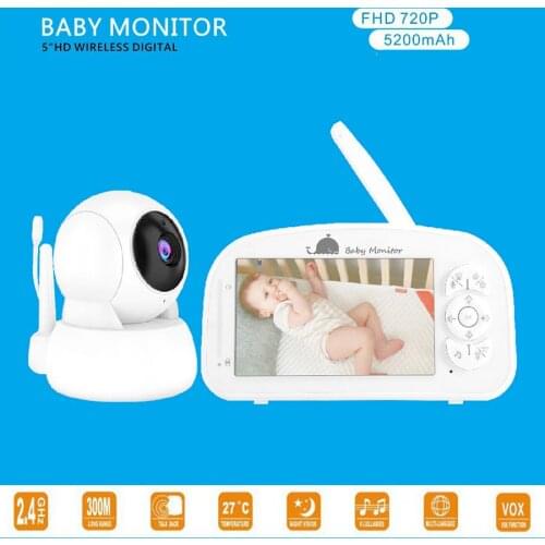 New 5" 1080P HD Video Baby Monitor 5200 mAh Battery 2-Way Audio Auto Night Vision Temperature Monitoring Lullabies 1000ft Range