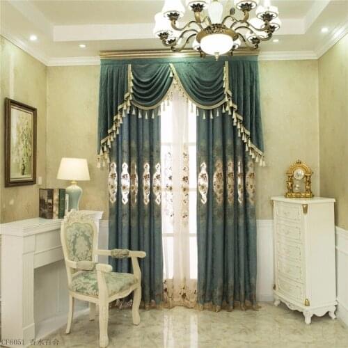 High-end Chinese Lily Flower Chenille Hollow Embroidered Tulle Curtains for Living Room Bedroom Curtains Valance Decoration