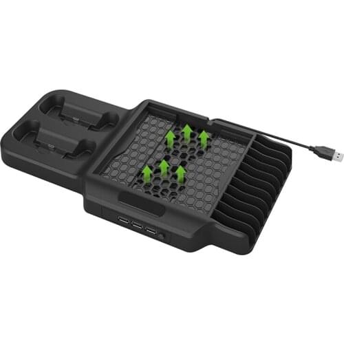 5-in-1 Vertical Stand Dual Controller Charger Power Supplys for Xbox Series X Console USB Hub Host Cooling Fans Accessories