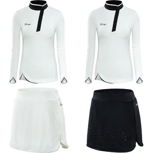 Women Golf Skirt Sets Slim Fit Golf Sportswear Long Sleeve Shirts Ladies Slim Badminton Sports Skirts Golf Clothing Suit