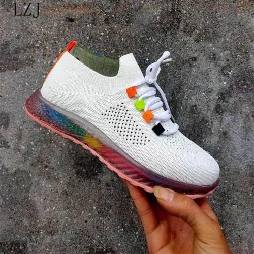 Vulcanized Shoes Womens Thick Bottom Ladies Mesh Breathable Woman Sneakers Flats Platform Lace Up Female Casual Comfort Shoes