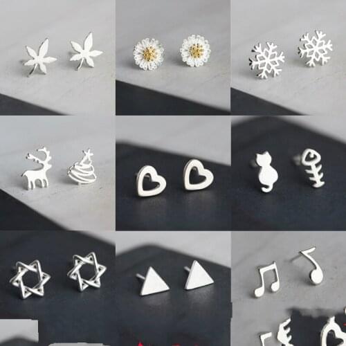 Geometric Puzzle Stud Earrings for Women Gifts Trendy Real 925 Sterling Silver Fashion Jewelry Accessories