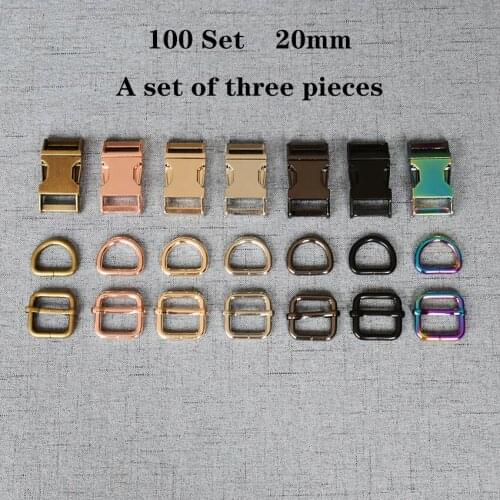 100 Set (A) 20mm Metal D Ring+Adjustable+Release Buckle DIY Dog Collar and Leash Accessories 3JT20mm07L