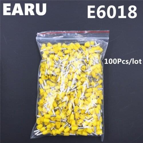 100Pcs E6018 Tube Insulating Insulated Terminal 6MM2 10AWG Cable Wire Connector Insulating Crimp E Black Yellow Blue Red Green