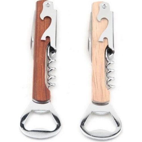 100pcs Simple Durable Wood Handle Stainless Steel Hand Held Double Hinged Corkscrew Kitchen Bar Tool LX7967