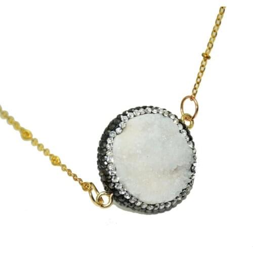 2 loop Raw Cluster Crystal Quartz druzy Necklace rhinestone paved natural stone pendant geode druzy connector necklace for women