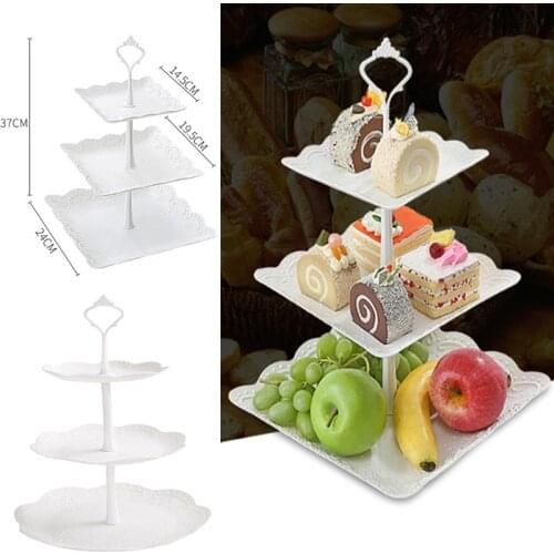 3-Tier Plastic Weddings Birthdays Parties Cake Stand 3-Layer Fruit Plate Storage Tray Kitchen Tableware