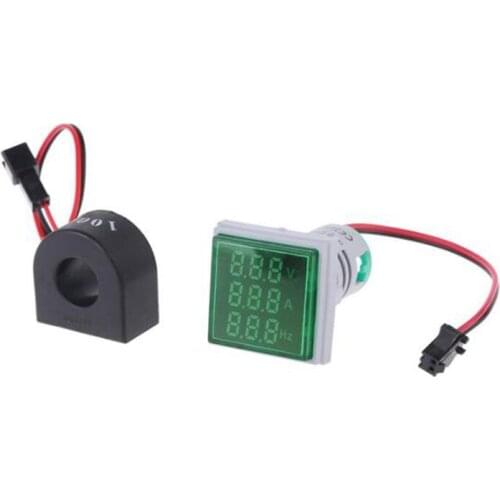 3 in 1 AC 60-500V Digital Voltmeter Ammeter HZ Hertz Frequency Meter 22mm Current Voltage Indicator LED Tester