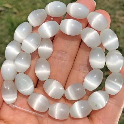 8x12mm Top Quality White Rice Shape Cats Eye Stone Oval Shape Loose Spacer Moon Crystal Beads For Jewelry Making DIY Bracelets