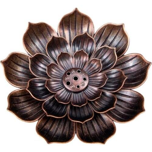 Antique Incense Holder - Alloy Lotus Stick Incense Burner and Cone Incense Holder with Ash Catcher, 5.8cm / 8.8cm Diameter