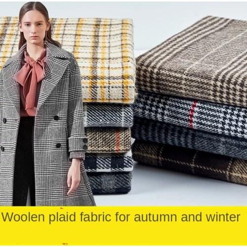 Black and White Tartan Fabric Thickened Like Woolen Cloth for Coat British Style Grid Brocade Sewing DIY Autumn Winter Brown