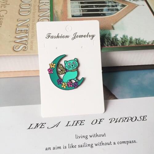 New Green Pink Moon Cat Brooch Child Cute Flowers Moon Animal Badge Fashion Denim Backpack Backpack Pendant Jewelry Gift