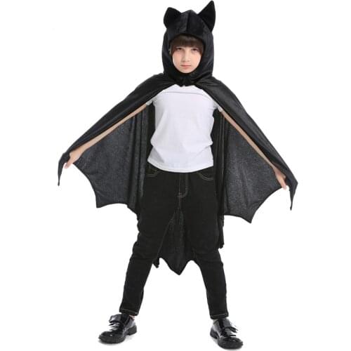 Halloween Children Hooded Cloak Creative Bat Pattern Ears Decoration Cape Costume Props for Cosplay Show Masquerade Party