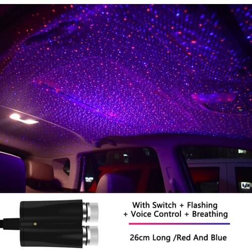 Dual Color Sound Activated LED Starry Sky Night Light USB Star Galaxy Lamp Car Roof Interior Atmosphere Projector Party Decor