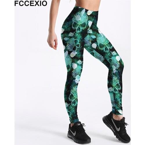 FCCEXIO New Style Workout Leggings High Waist Fitness Legging Mermaid Scale Skull 3D Printed Leggins Female Leg Pants Large Size