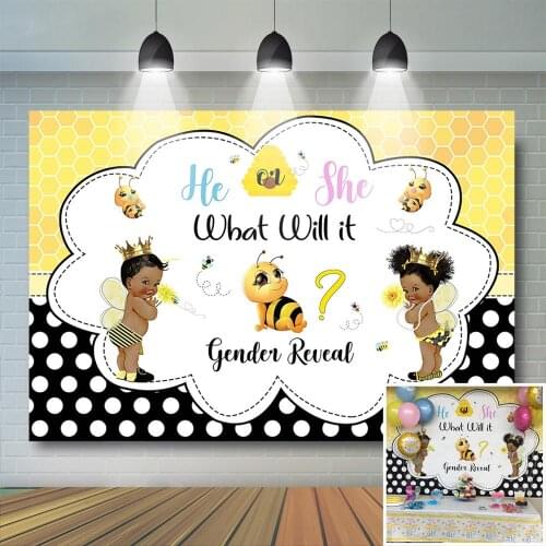 Bee Gender Reveal Backdrop What Will It Bee Photography Background He or She Boy Or Girl Bee Gender Reveal Party Banner