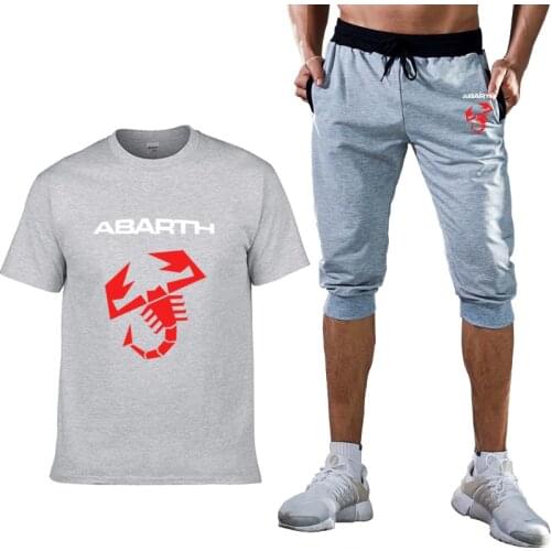 Summer Mens T-Shirt Abarth Car Logo printing Harajuku Short Sleeve high quality Cotton Mens T-shirt+shorts suit 2pc