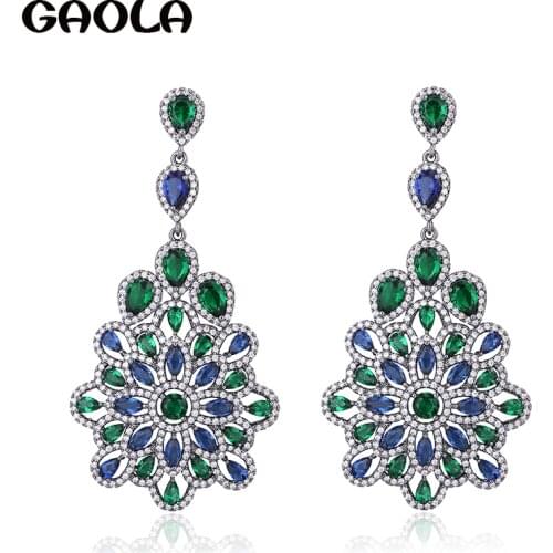 GAOLA 2018 Long Luxury Shiny Pave Micro Pave Setting Cubic Zirconia Earrings Bridal Flower Dangle Earring GLE6212Y