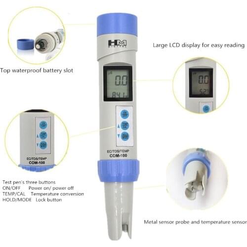 HM COM-100 EC TDS Meter Temperature Tester Waterproof With Automatic Calibration And Data Hold Measurement Tool