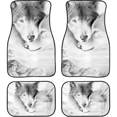 Aimaao Car Floor Mats Cool White Wolf Wolves Print Non Slip Neoprene 4 Pcs Front Rear Foot Mats Novelty Car Accessory