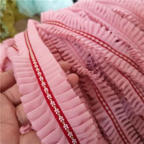 Soft Fold Pink Tulle Ruffled Lace Trim Stripe Embroidery Floral Trim Collar Cuffs Wedding Dress Sewing Supplies 2 Yards